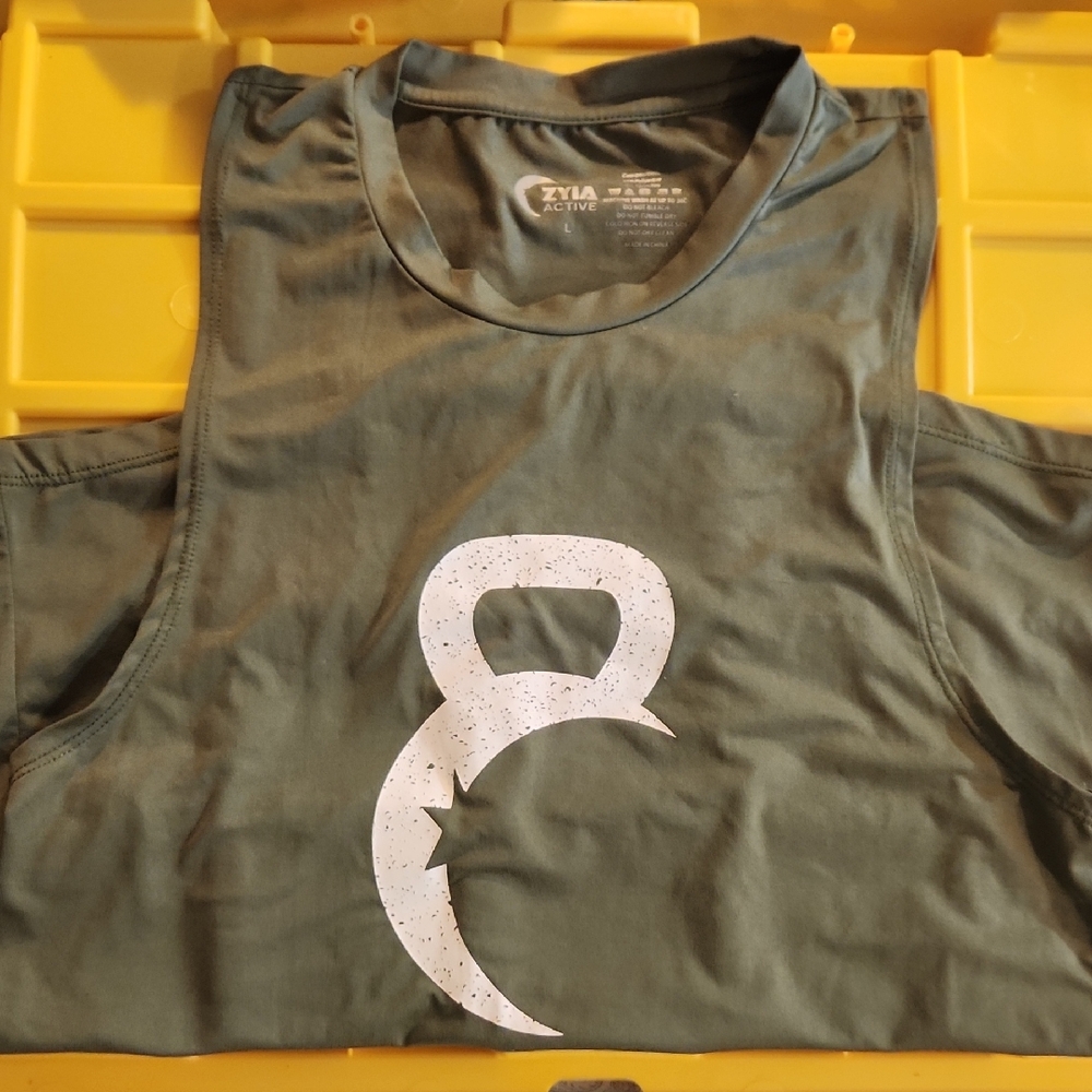 ZYIA Olive Tank Top with White Kettlebell Design